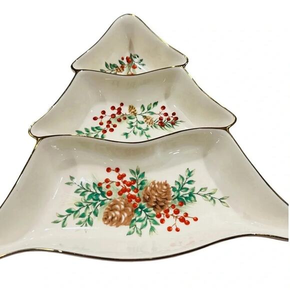 Lenox China WILLIAMSBURG BOXWOOD & PINE Large Tree-Shaped Dish Great Condition - Picture 6 of 6